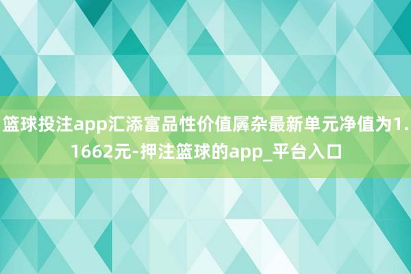 篮球投注app汇添富品性价值羼杂最新单元净值为1.1662元-押注篮球的app_平台入口